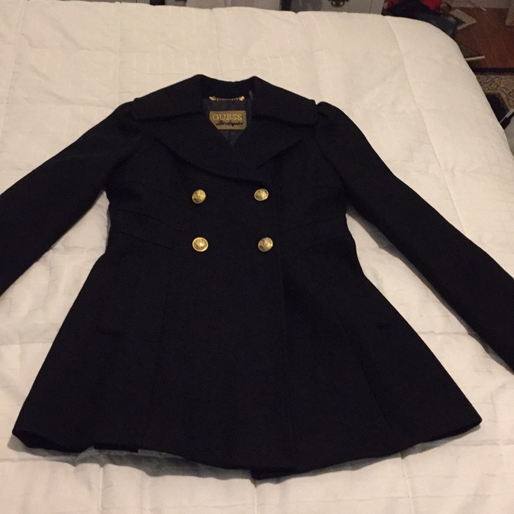 Black Guess Pea Coat / Wool Blend (M) Winter/Fall